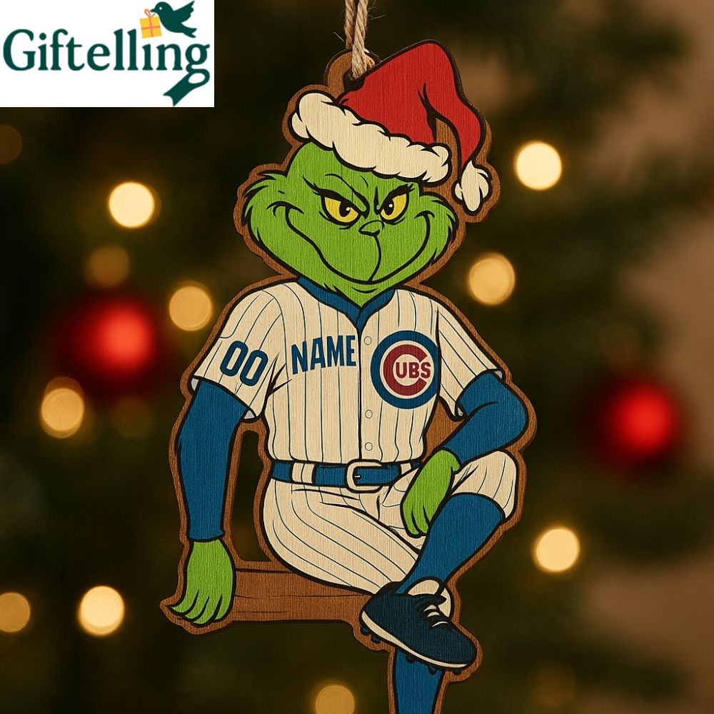 Grinch Chicago Cubs 2025 Christmas Wooden Ornament