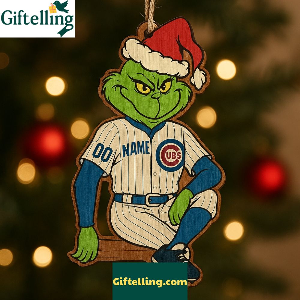 Grinch Chicago Cubs 2025 Christmas Wooden Ornament