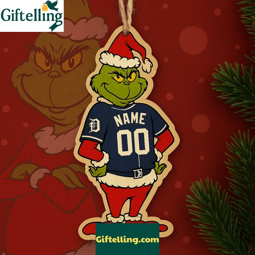 Grinch Detroit Baseball Christmas Ornament Personalized Gift