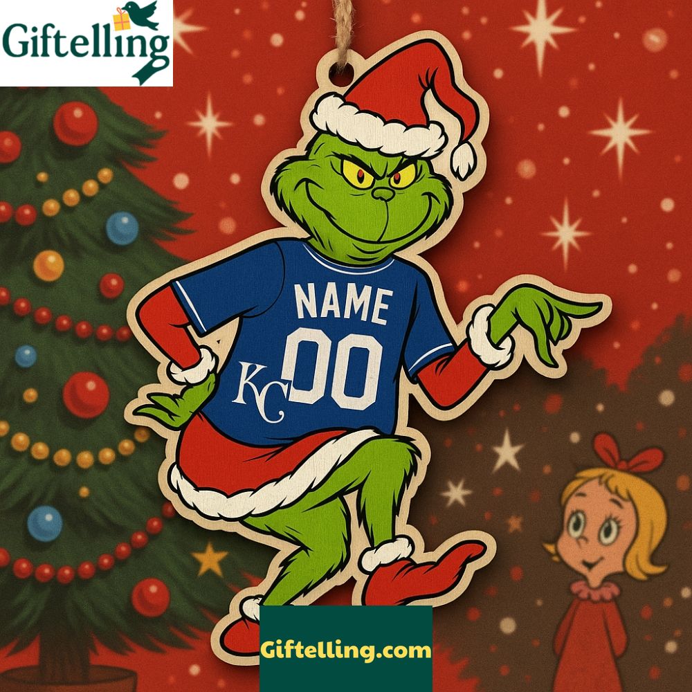 Grinch Kansas City Royals Christmas Wooden Ornament 2025
