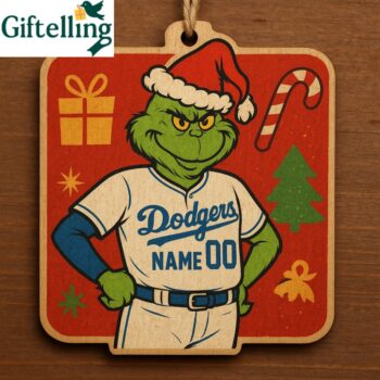 Grinch Los Angeles Dodgers Wooden Ornament 2025 Personalized Baseball Fan Gift