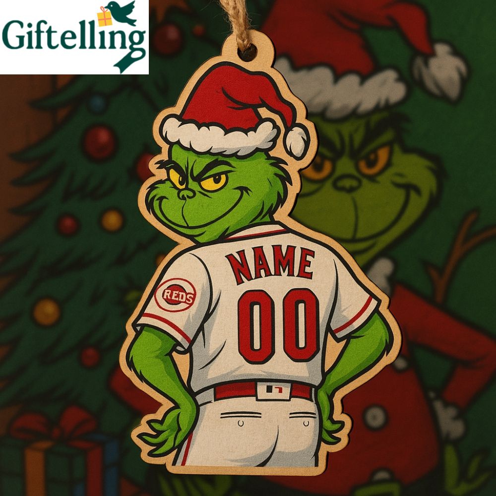 Grinch Mlb Cincinnati Reds 2025 Christmas Wooden Ornament