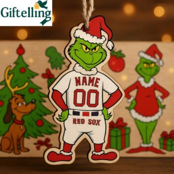 Grinch Red Sox Christmas Ornament Custom Wooden Holiday Decor