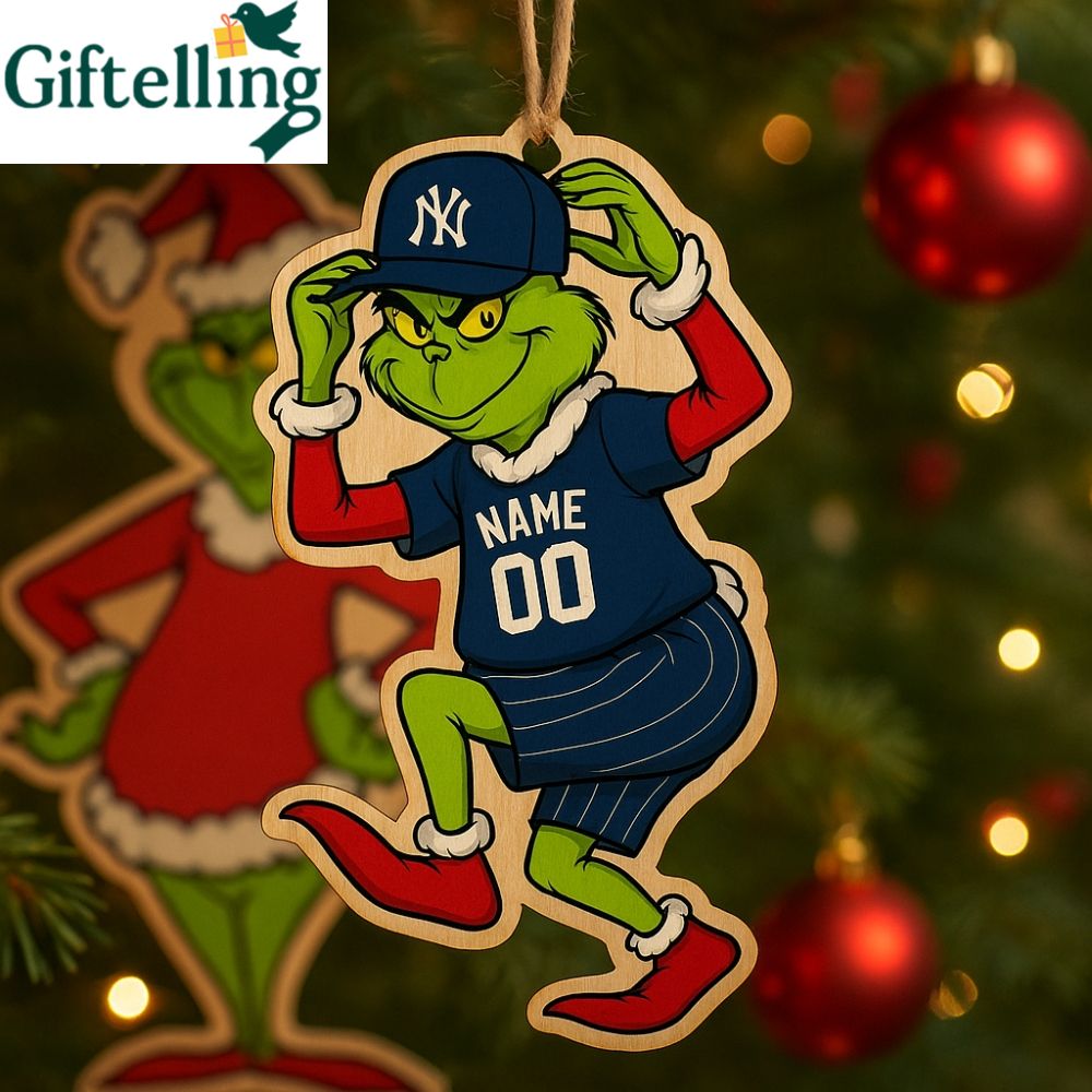 Grinch Yankees Christmas Ornament Wooden Holiday Decoration