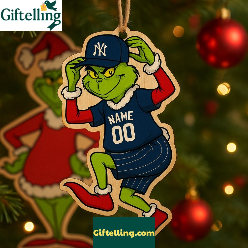 Grinch Yankees Christmas Ornament Wooden Holiday Decoration