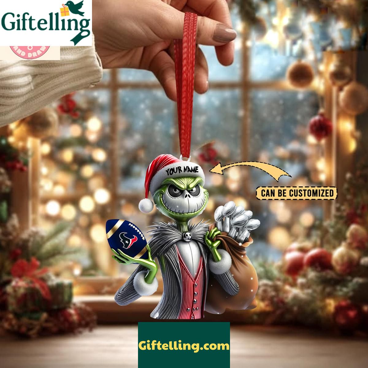Houston Texans x Jack Skellington The Grinch Christmas Acrylic Ornament Houston Texans x Jack Skellington The Grinch Christmas Acrylic Ornament