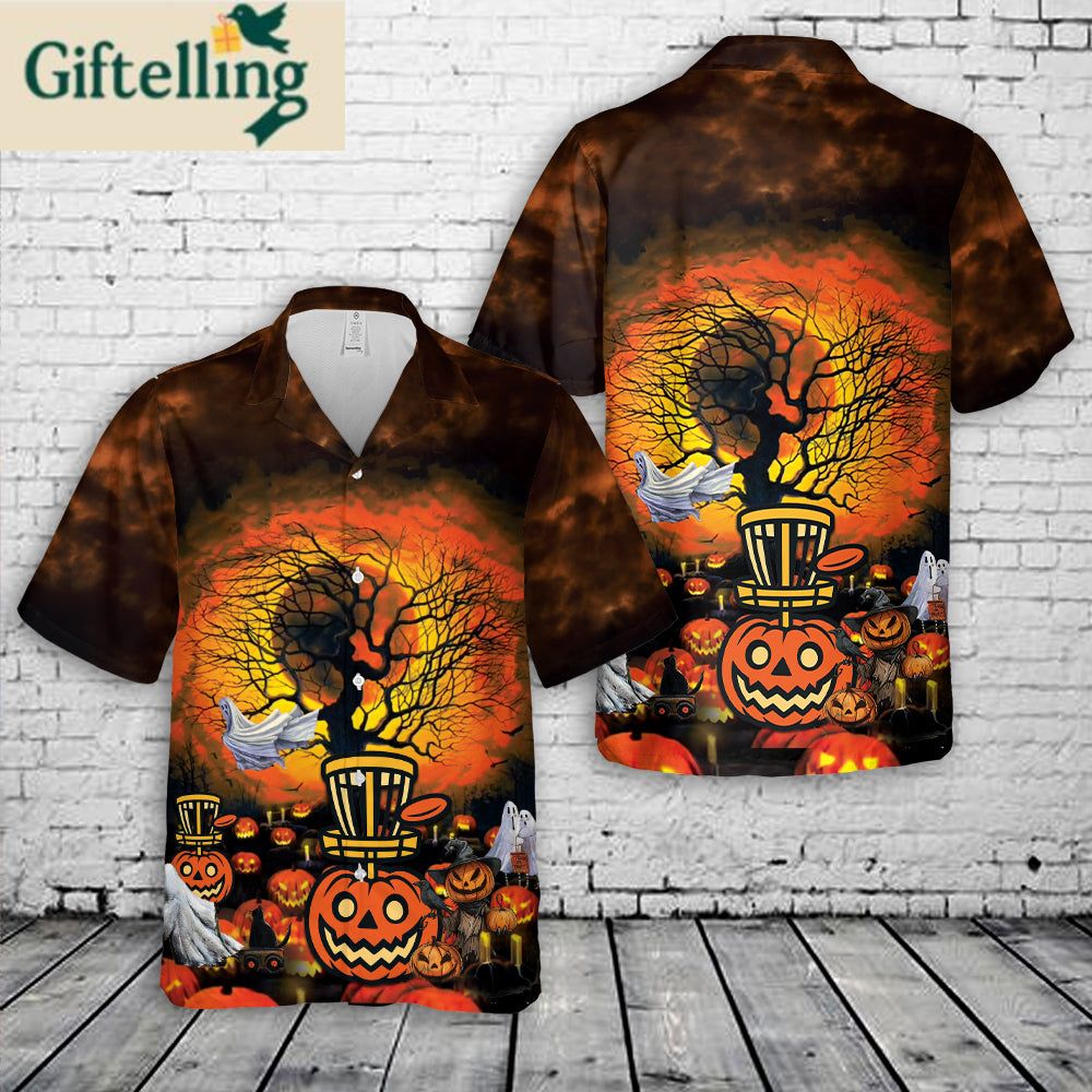 Halloween Pumpkin Basket Disc Golf Hawaiian Shirt 1