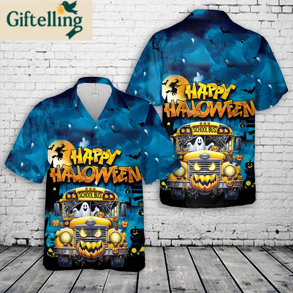 Halloween School Bus Hawaiian Shirt 1