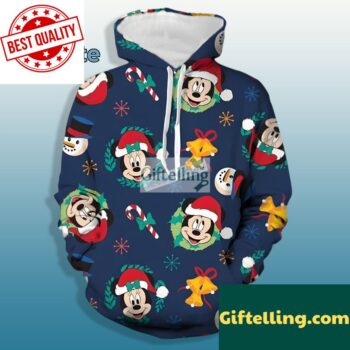 Happy Christmas Mickey Mouse And Snowman 3D Hoodie Blue Mens