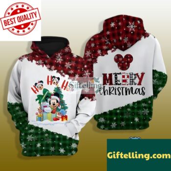 Ho Ho Ho Merry Christmas Santa Mickey 3D Hoodie White Womens