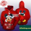 Ho Ho Ho Mickey Mouse Santa Claus 3D Hoodie Red Puff Print 
