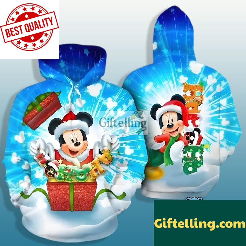 Ho Ho Ho Santa Claus Mickey Mouse 3D Hoodie Blue Mens