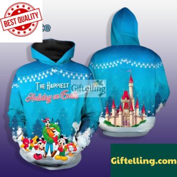 Holiday On Earth Mickey Mouse Christmas 3D Hoodie Blue Graphic
