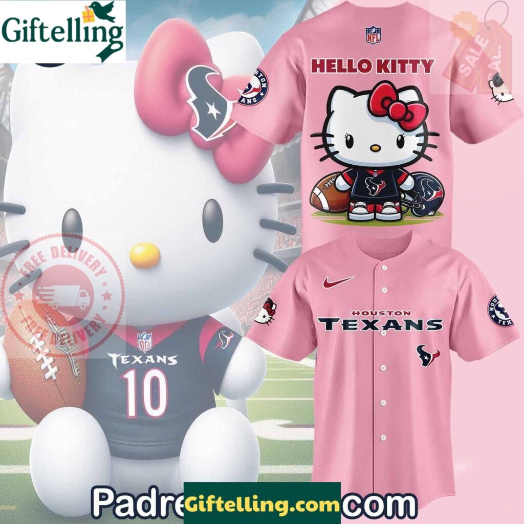 Houston Texans x Hello Kitty Pink Baseball Jersey Outfit