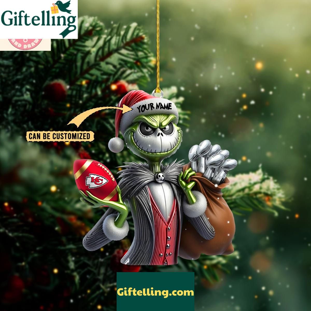 Kansas City Chiefs x Jack Skellington The Grinch Christmas Acrylic Ornament Kansas City Chiefs x Jack Skellington The Grinch Christmas Acrylic Ornament