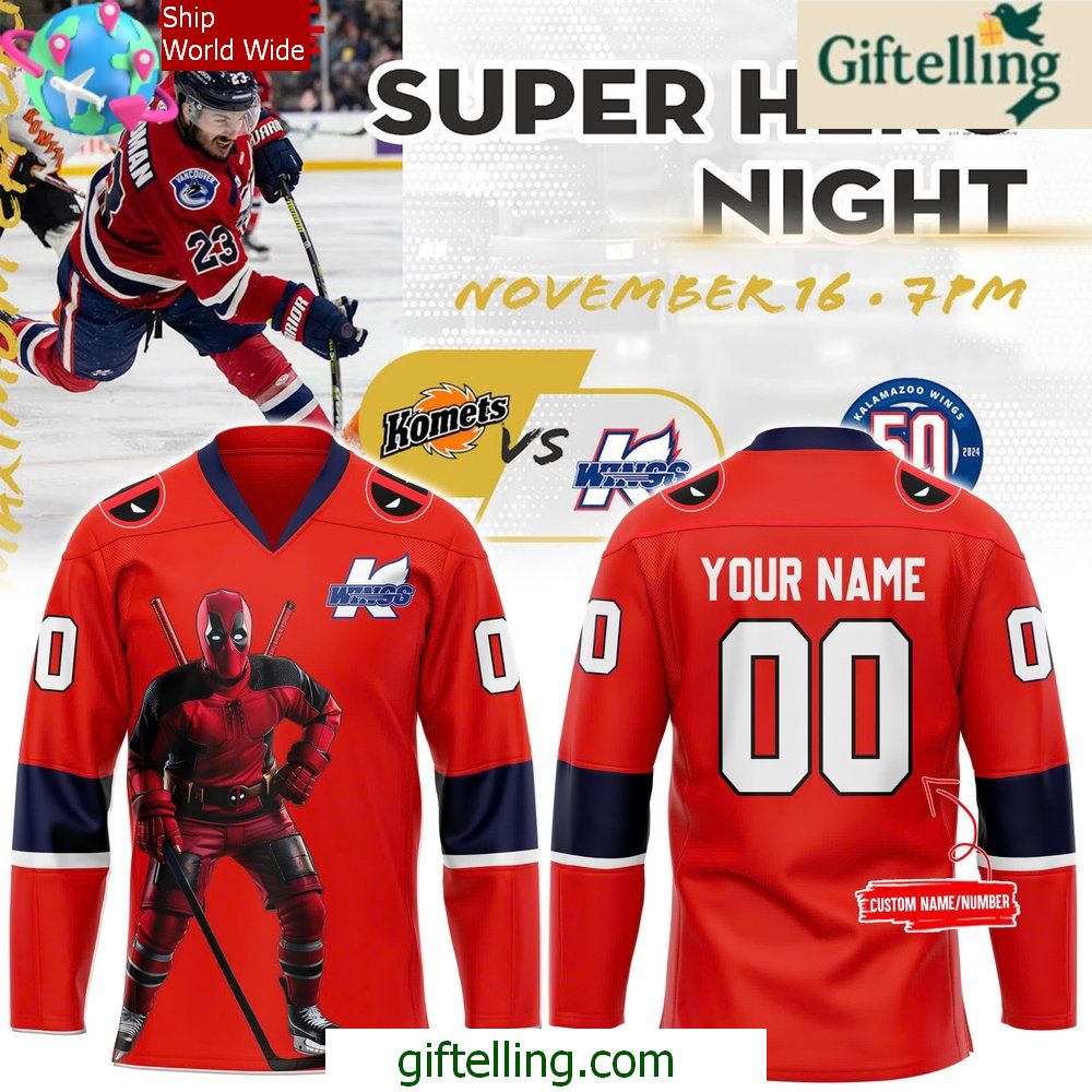 Kalamazoo Wings Deadpool Super Hero Night 2024 Hockey Jersey