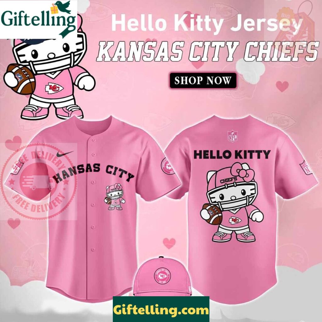 Kansas City Chiefs Hello Kitty Pink NFL Baseball Jersey