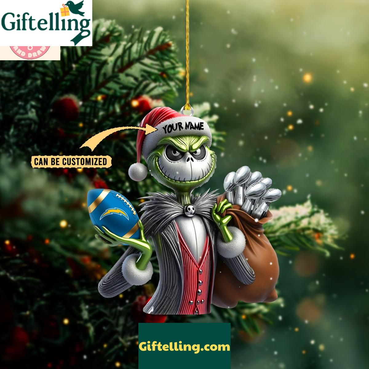 Los Angeles Chargers x Jack Skellington The Grinch Christmas Acrylic Ornament Los Angeles Chargers x Jack Skellington The Grinch Christmas Acrylic Ornament