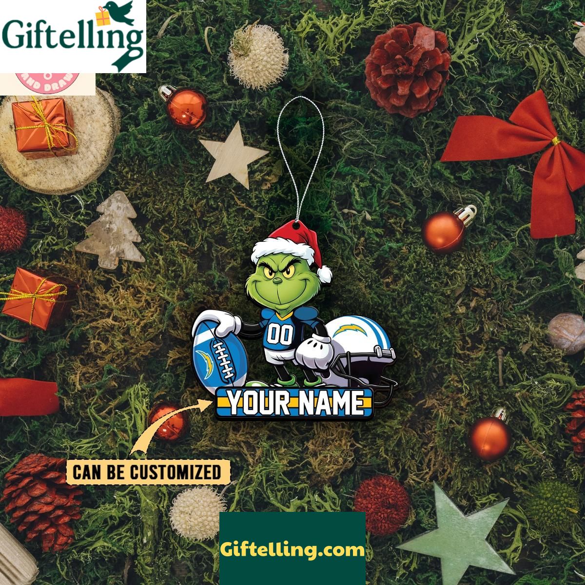 Los Angeles Chargers x The Grinch Christmas Acrylic Ornament Los Angeles Chargers x The Grinch Christmas Acrylic Ornament