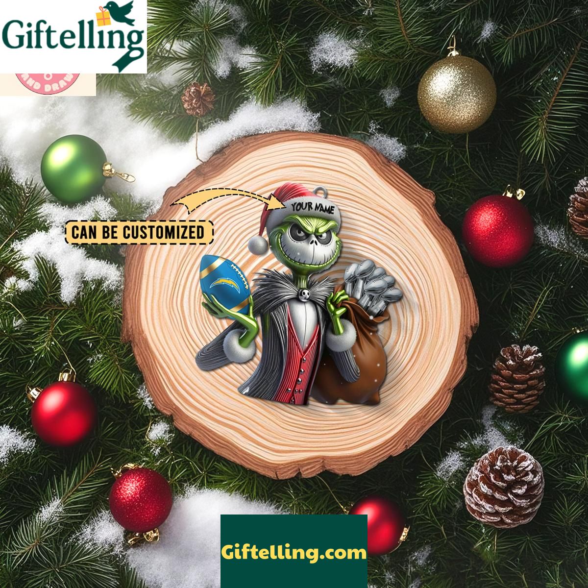 Los Angeles Chargers x Jack Skellington The Grinch Christmas Acrylic Ornament Los Angeles Chargers x Jack Skellington The Grinch Christmas Acrylic Ornament