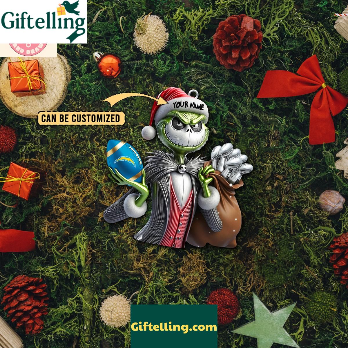 Los Angeles Chargers x Jack Skellington The Grinch Christmas Acrylic Ornament Los Angeles Chargers x Jack Skellington The Grinch Christmas Acrylic Ornament