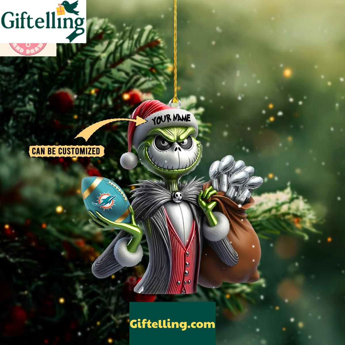 Miami Dolphins x Jack Skellington The Grinch Christmas Acrylic Ornament Miami Dolphins x Jack Skellington The Grinch Christmas Acrylic Ornament