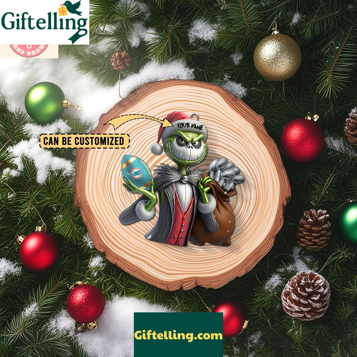 Miami Dolphins x Jack Skellington The Grinch Christmas Acrylic Ornament Miami Dolphins x Jack Skellington The Grinch Christmas Acrylic Ornament