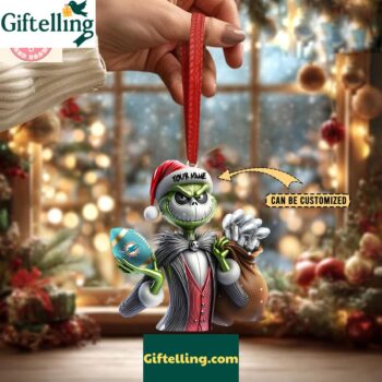 Miami Dolphins x Jack Skellington The Grinch Christmas Acrylic Ornament