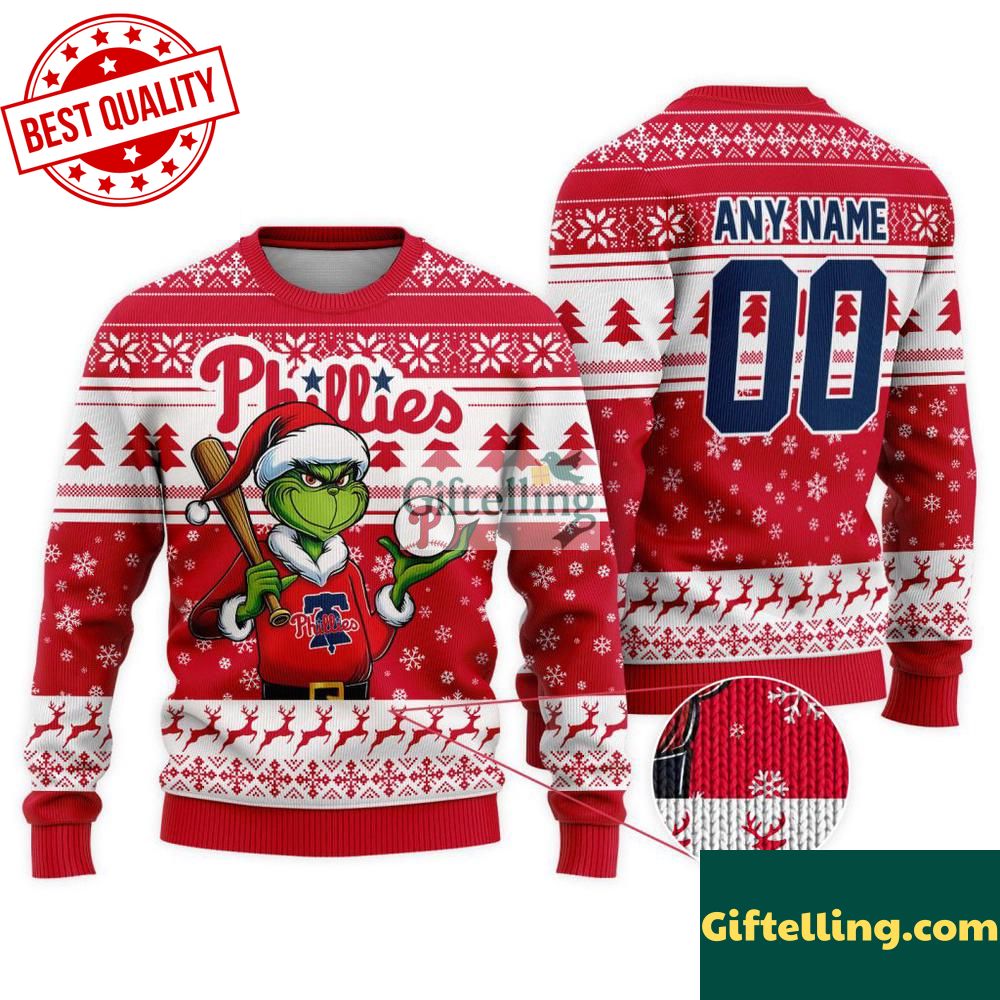 MLB Philadelphia Phillies Grinch Christmas Ugly Sweater