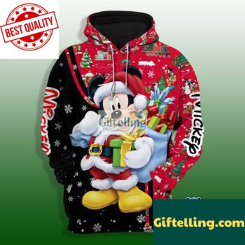 Merry Christmas Disney Mouse 3D Hoodie Red Puff Print