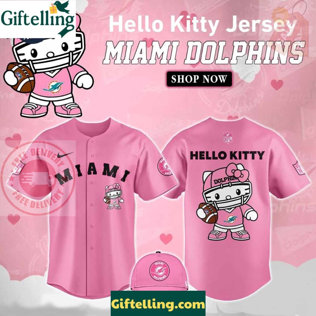 Miami Dolphins Hello Kitty Pink NFL Baseball Jersey