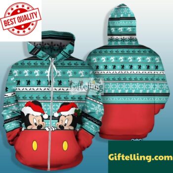 Mickey And Minnie Hide And Seek Ugly 3D Hoodie Red Green Printed