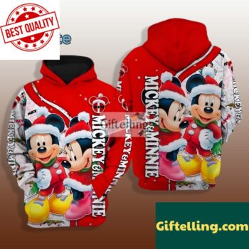 Mickey And Minnie Mouse Christmas 3D Hoodie Red Mens
