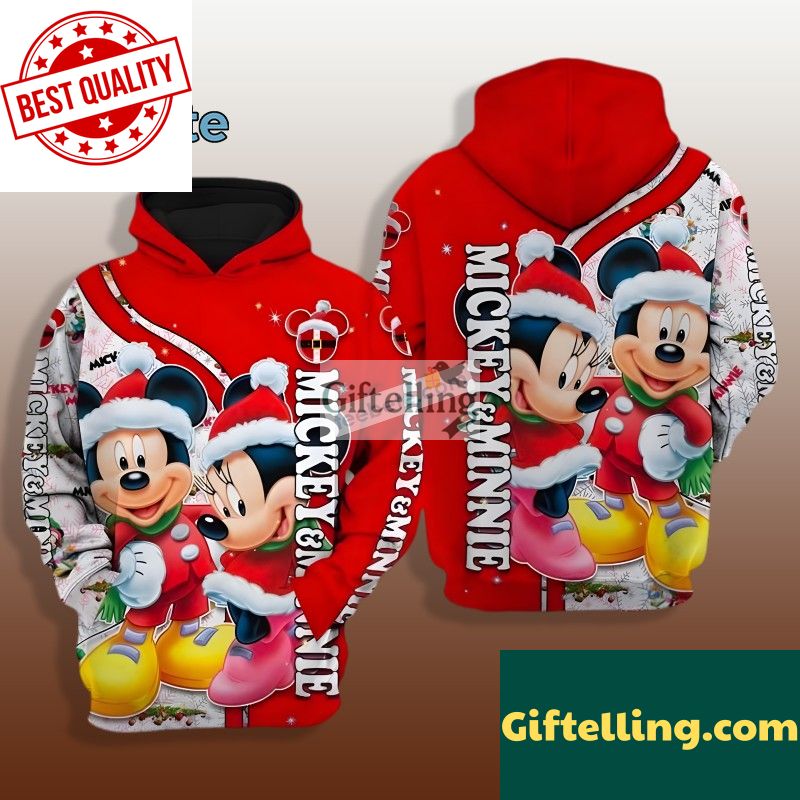 Mickey And Minnie Mouse Christmas 3D Hoodie Red Mens