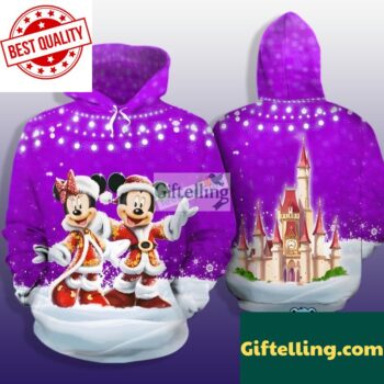 Mickey And Minnie Mouse Magic Christmas 3D Hoodie Purple Puff Print