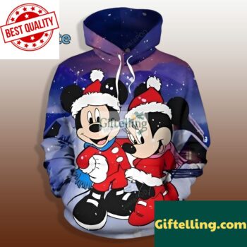 Mickey And Minnie Mouse Santa Claus 3D Hoodie Purple Kids