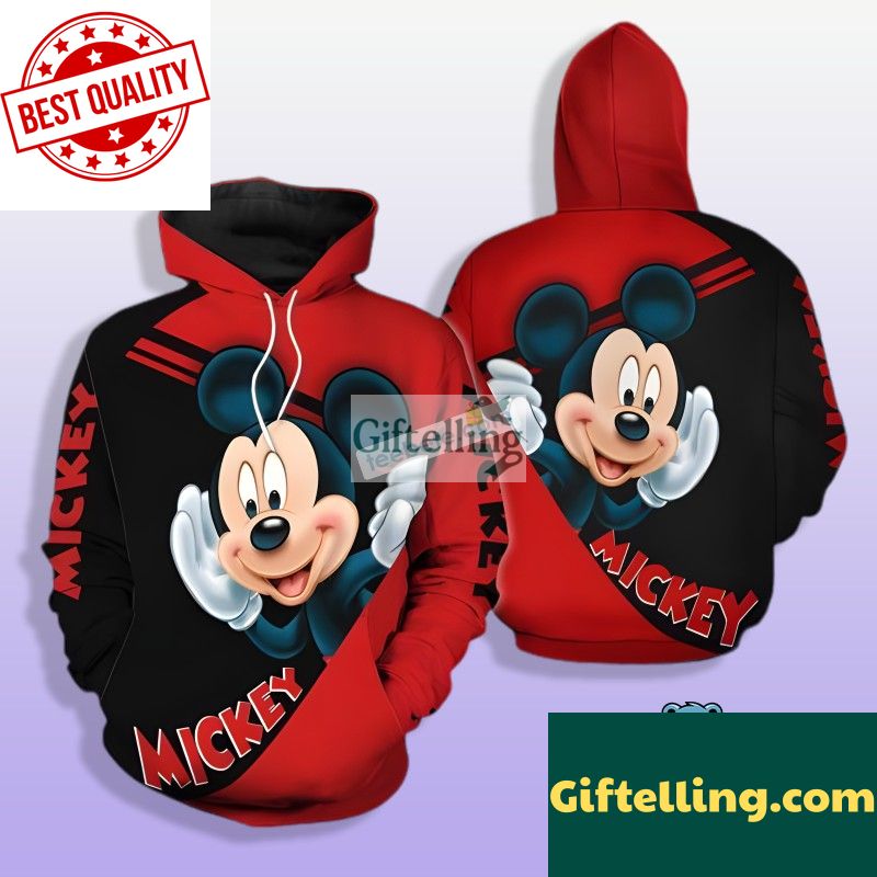 Mickey Mouse Face 3D Hoodie Pullover Red