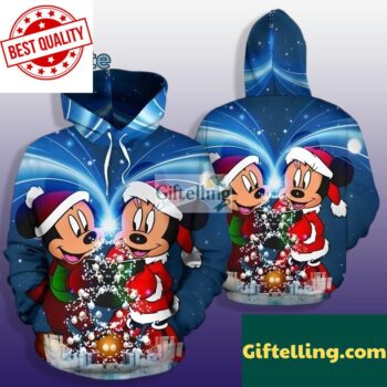 Mickey Mouse Merry Christmas Night 3D Hoodie Blue Mens