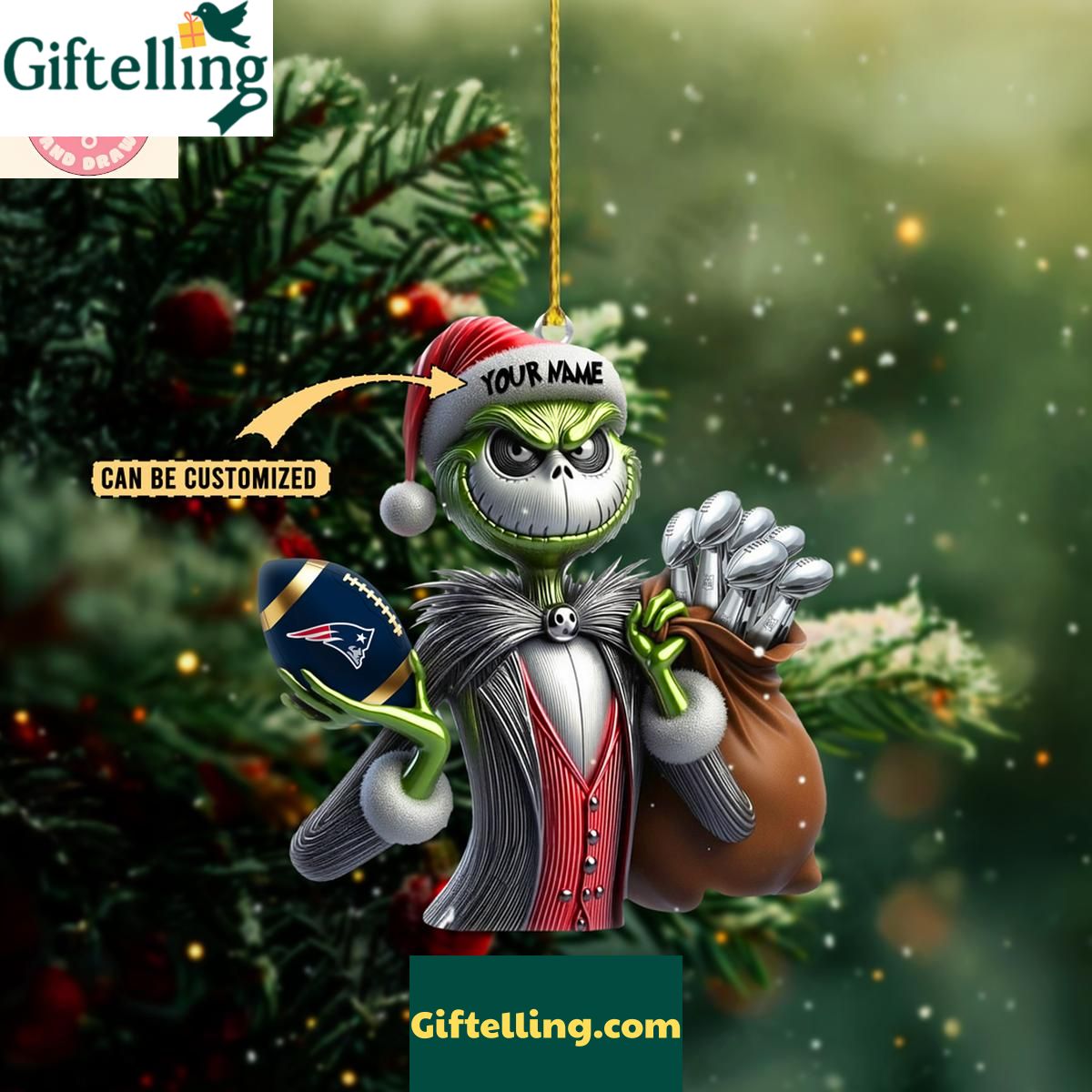 New England Patriots x Jack Skellington The Grinch Christmas Acrylic Ornament New England Patriots x Jack Skellington The Grinch Christmas Acrylic Ornament