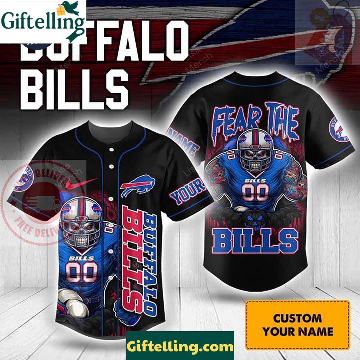 NFL Buffalo Bills Fear The Bills 2024 Halloween Baseball Jersey - Padres Jersey Oasis Elevate Your Baseball Style Game 1