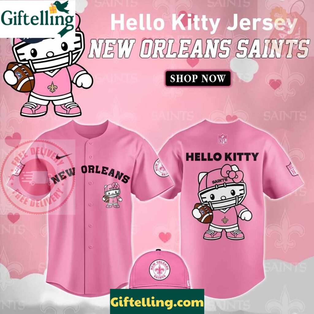 New Orleans Saints Hello Kitty Pink NFL Baseball Jersey