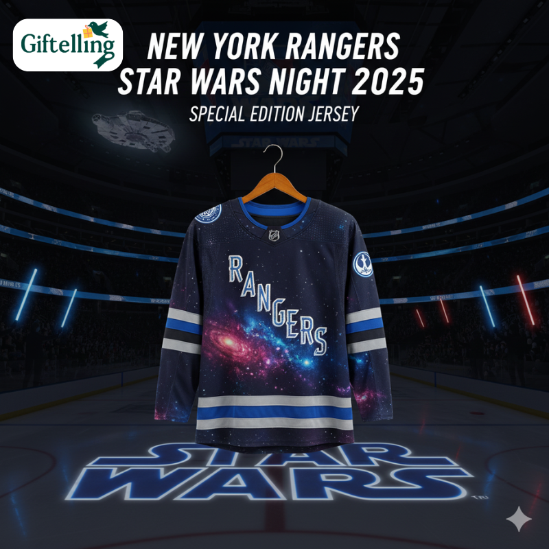 New York Rangers Star Wars Night 2025 special edition hockey jersey featuring galaxy inspired design elements