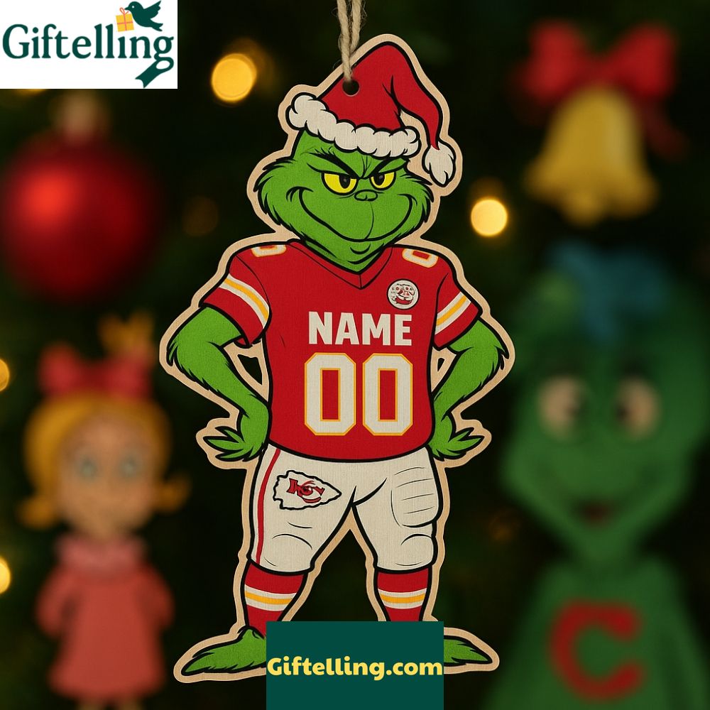 Personalized Kansas City Chiefs Football Grinch Christmas Ornament Gift 2025