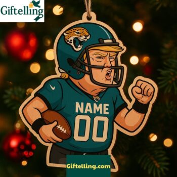 Personalized Trump Football Jacksonville Jaguars Christmas Wooden Ornament 2025