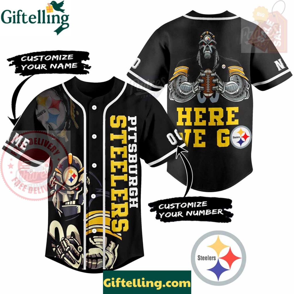 Pittsburgh Steelers Here We Go Baseball Jersey Outfit - Custom Name