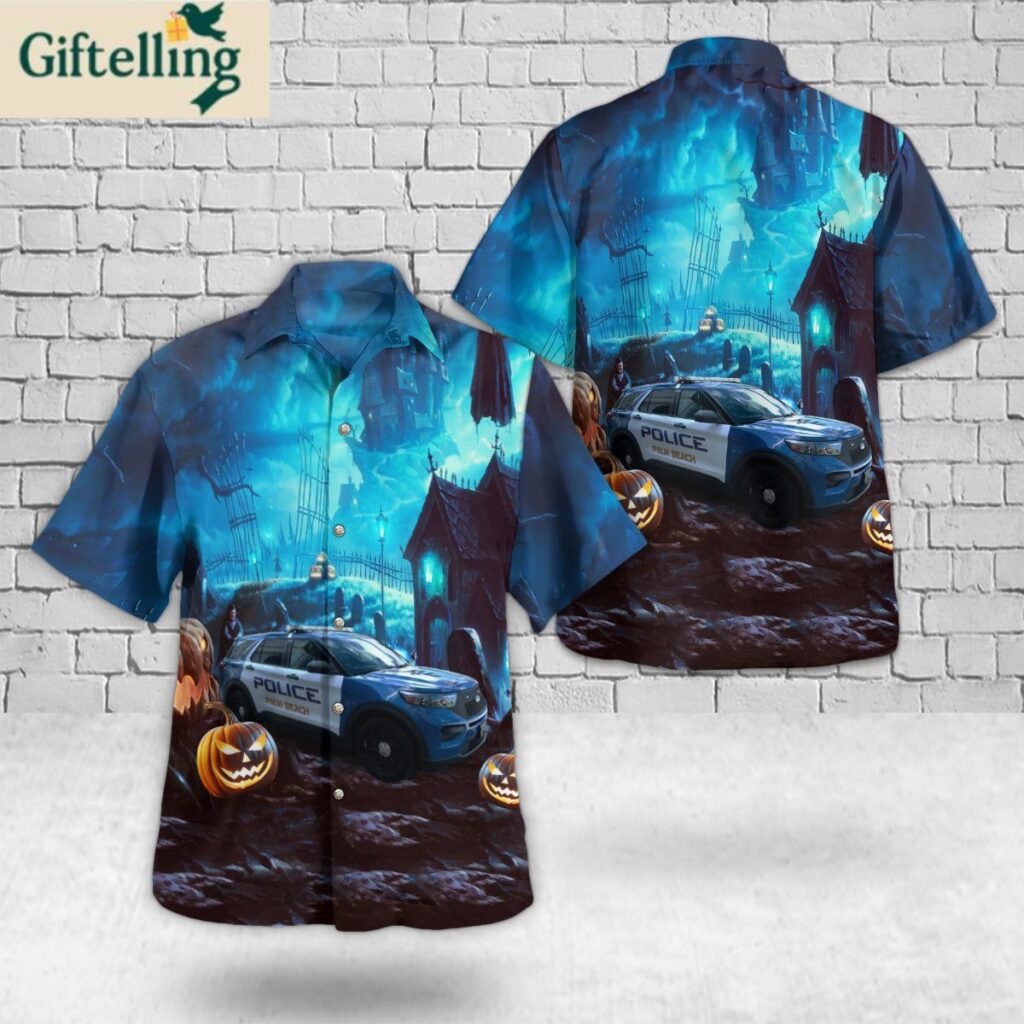 Palm Beach Police Department Ford Explorer Halloween Hawaiian Shirt 1