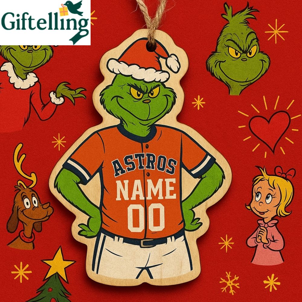 Personalized Grinch Astros Baseball Christmas Ornament Unique Wooden Holiday Gift