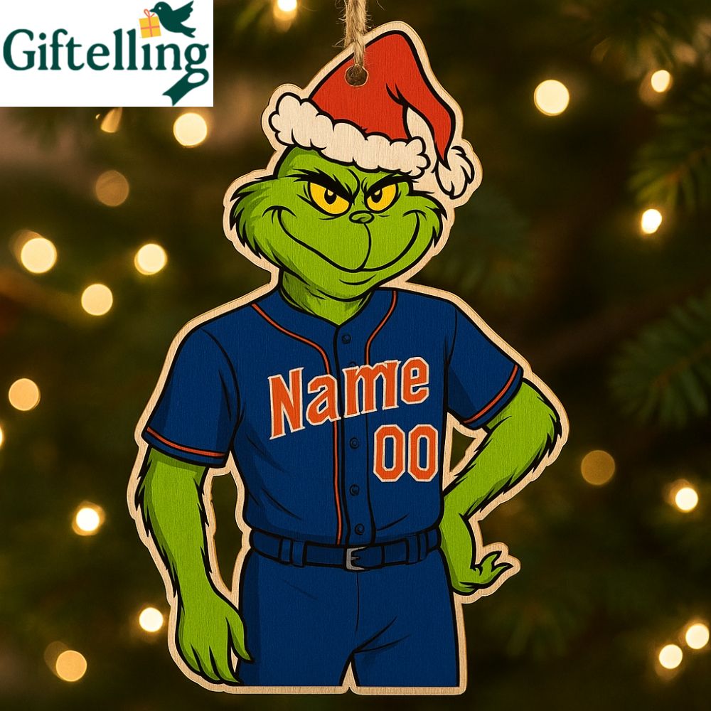 Personalized Grinch New York Mets Christmas Wooden Ornament 2025