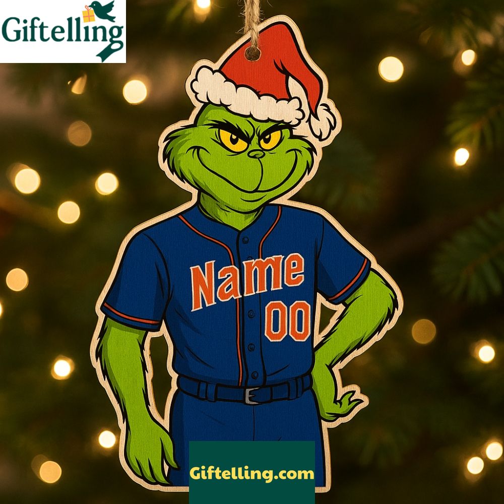 Personalized Grinch New York Mets Christmas Wooden Ornament 2025