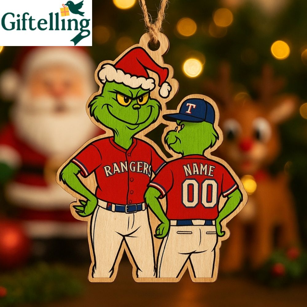 Personalized Grinch Texas Rangers Christmas Ornament 2025